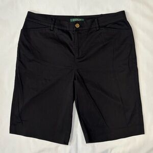 Lauren Ralph Lauren Women's Flat Front Chino Bermuda Shorts Black Size 10 Preppy